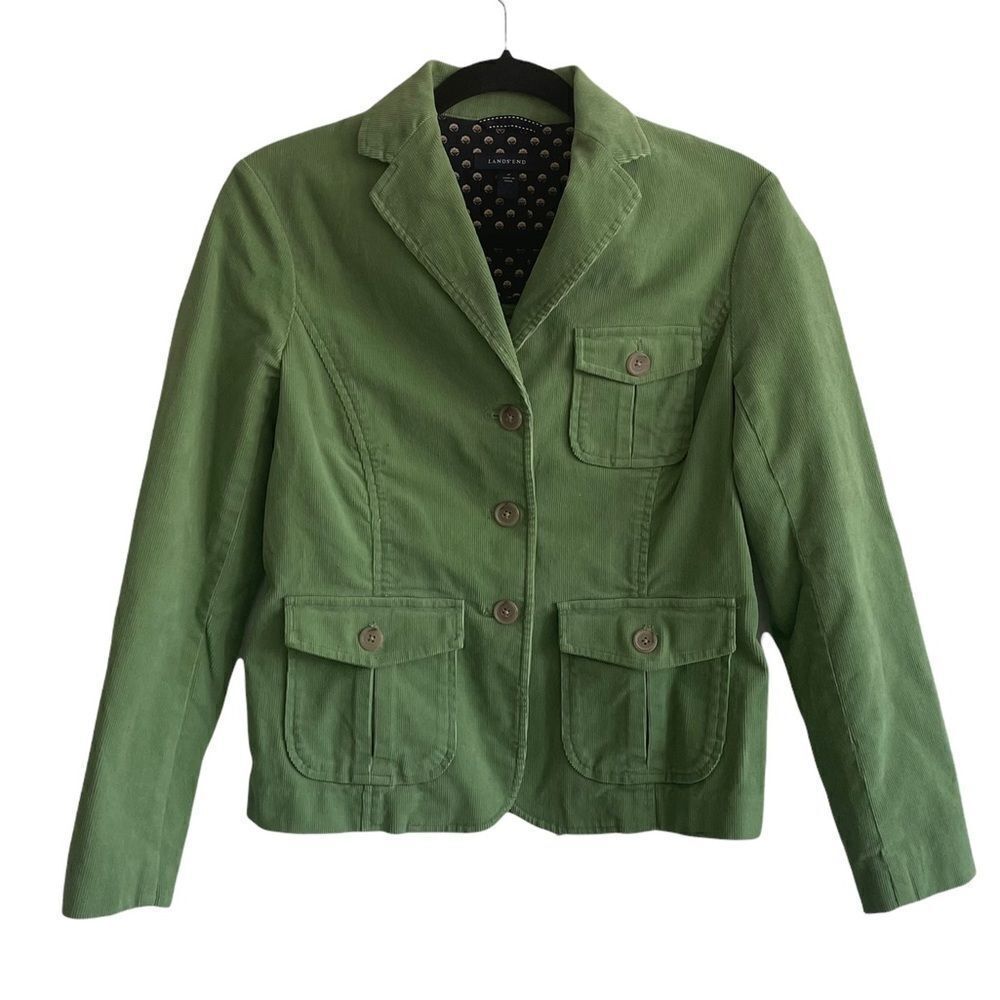Lands End Green Corduroy Button Front Blazer Size 4 Petite